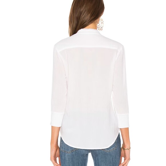 James Perse Shirt Women 1 White Collarless Safari Cotton Button Front 3/4 Sleeve - Picture 3 of 14